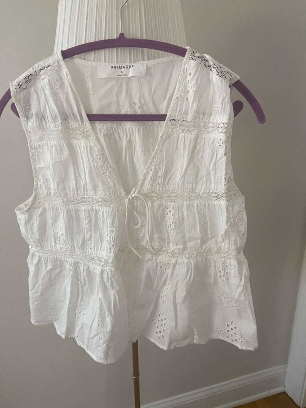 Primark White Eyelet Tie-Front Cotton Camisole